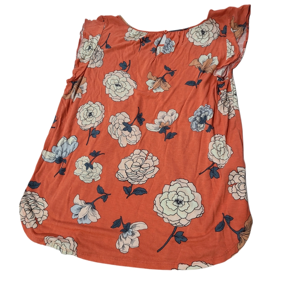 LOFT Outlet Coral Floral Sleeveless Top With Flutter Sleeves - Picture 2 of 3